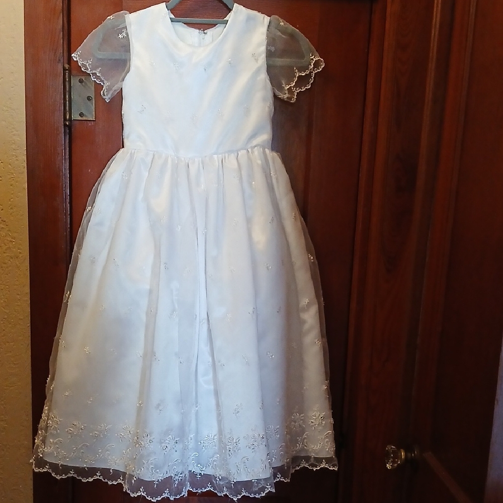 Charming White Kids Dress with Sheer Sleeves